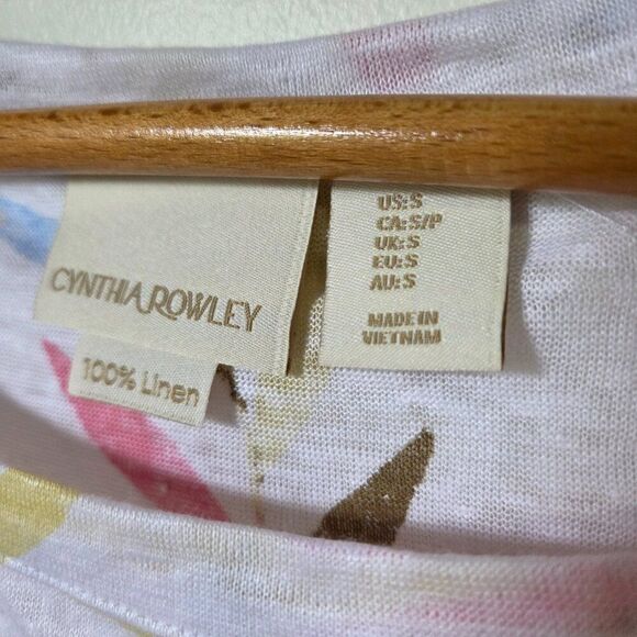 EUC CYNTHIA ROWLEY BOATNECK SUMMER PRINT LINEN TOP SIZE SMALL - Picture 10 of 13